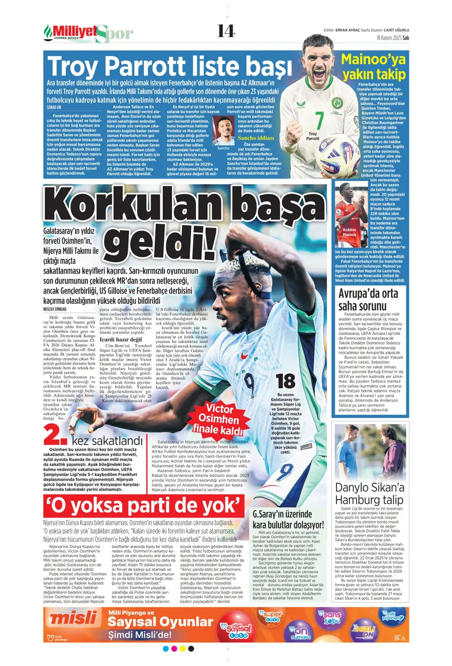 "Fenerbahçe'de Ocak operasyonu" (18 Kasım 2025 spor manşetleri) 30