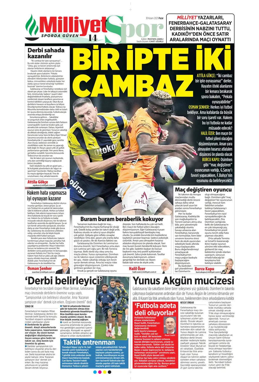 "Zirvede fırtına" (30 Kasım 2025 spor manşetleri) 17