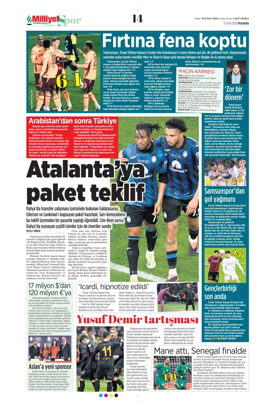 "Orta sahaya nokta atışı" (15 Ocak 2026 spor manşetleri) 20 "Orta sahaya nokta atışı" (15 Ocak 2026 spor manşetleri) 20