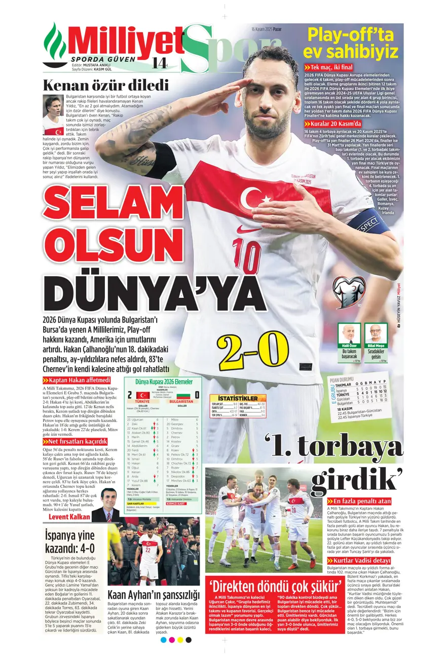 "Bekle bizi Amerika" (16 Kasım 2025 spor manşetleri) 26