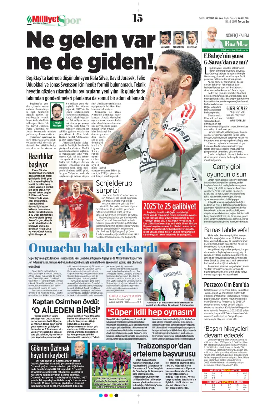 "Kiralık çözümü Ugarte" (1 Ocak 2026 spor manşetleri)
 18