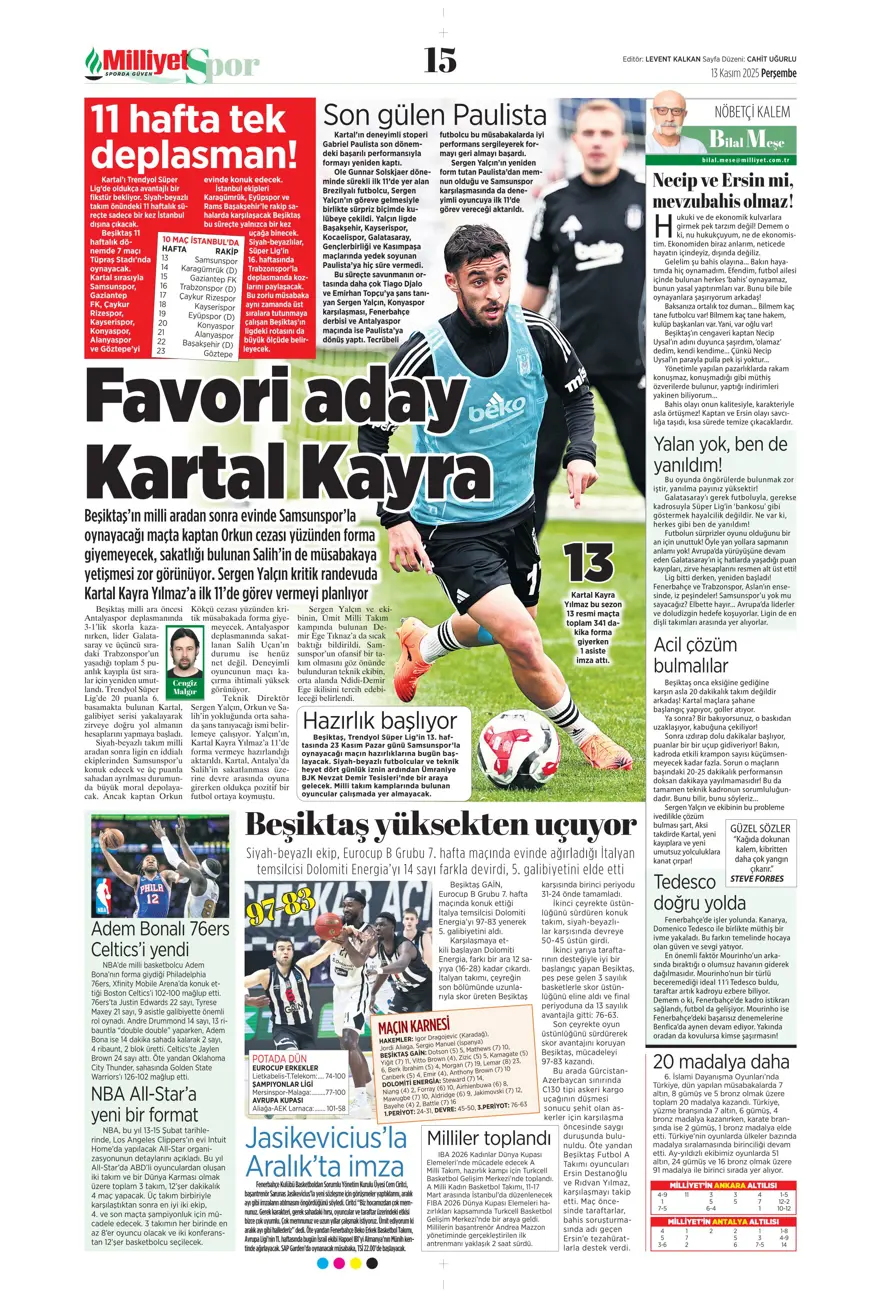 "Lewandowski bombası" (13 Kasım 2025 spor manşetleri) 14