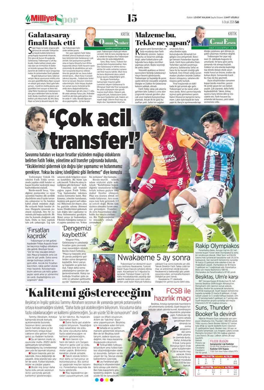 Galatasaray'dan finale pençe (6 Ocak 2026 spor manşetleri) 20