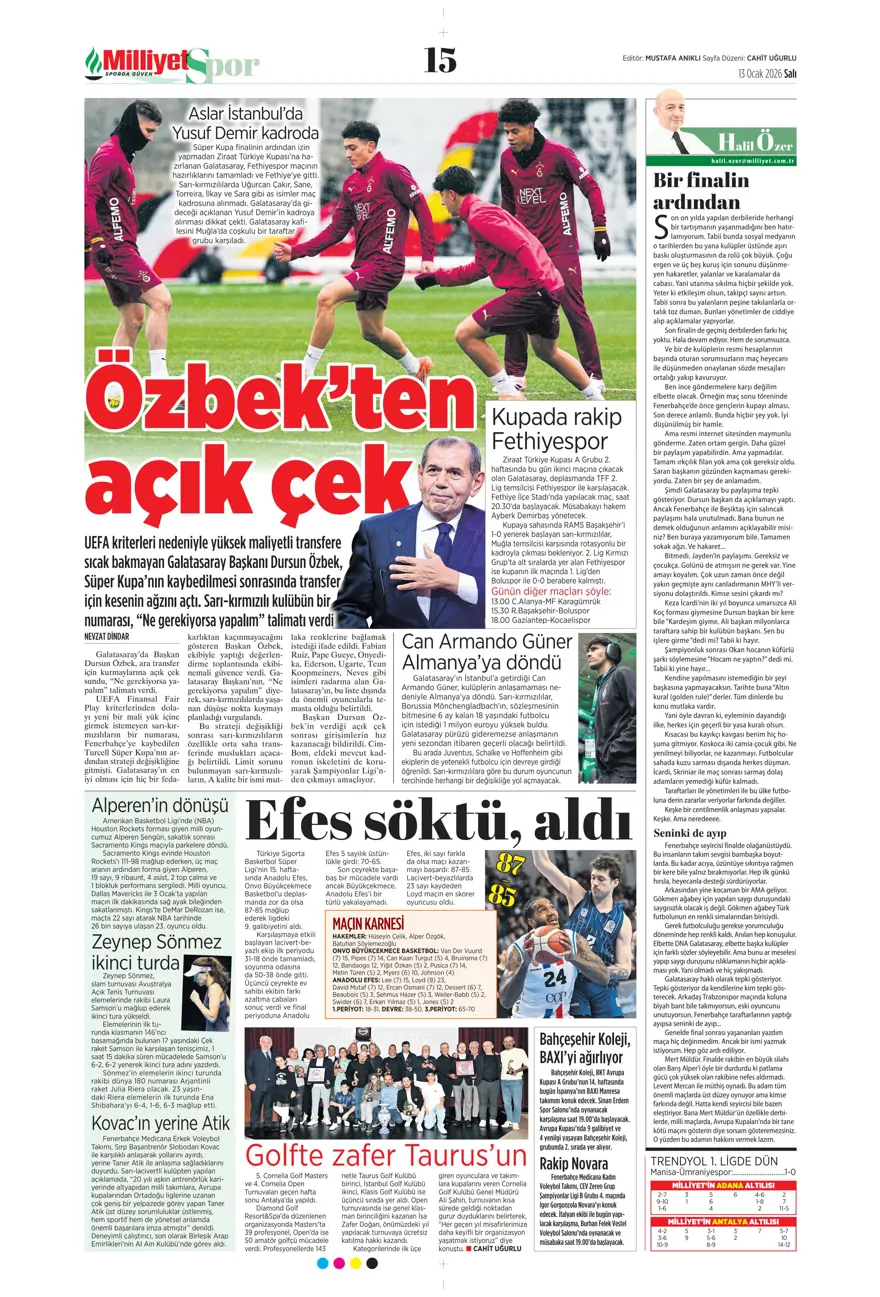 "Aslan'a Ruiz'de dev rakip" (13 Ocak 2026 spor manşetleri) 18