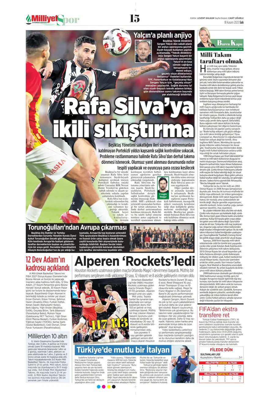 "Fenerbahçe'de Ocak operasyonu" (18 Kasım 2025 spor manşetleri) 28