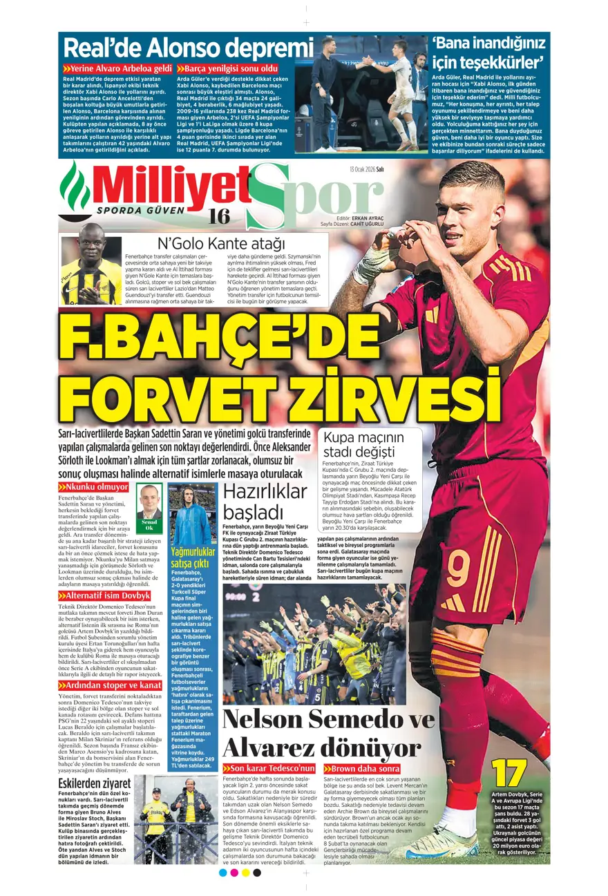 "Aslan'a Ruiz'de dev rakip" (13 Ocak 2026 spor manşetleri) 23