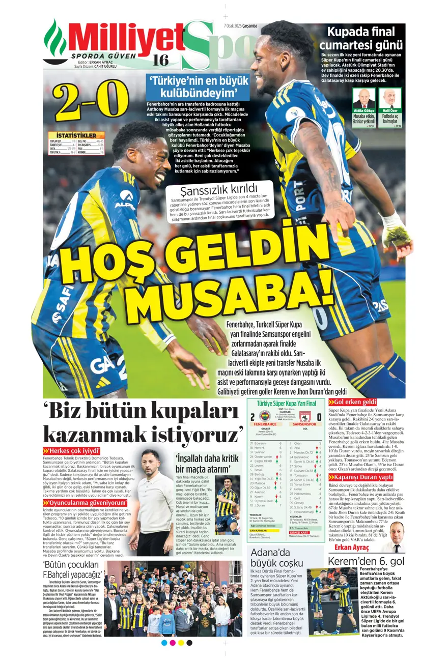 Fenerbahçe'den süper gala (7 Ocak 2026 spor manşetleri) 26 Fenerbahçe'den süper gala (7 Ocak 2026 spor manşetleri) 26