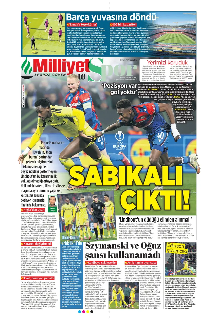 "Bahis ve şike depremi" (8 Kasım 2025 spor manşetleri) 21