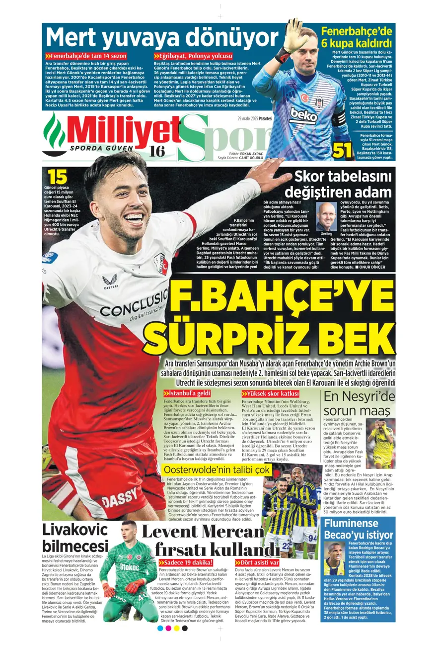 "Messi'yi solladı" (29Aralık 2025 spor manşetleri)
 16