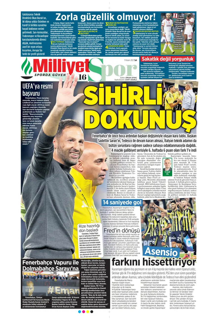 "Osimhen'e niyet, Singo'ya kısmet" (11 Kasım 2025 spor manşetleri) 20