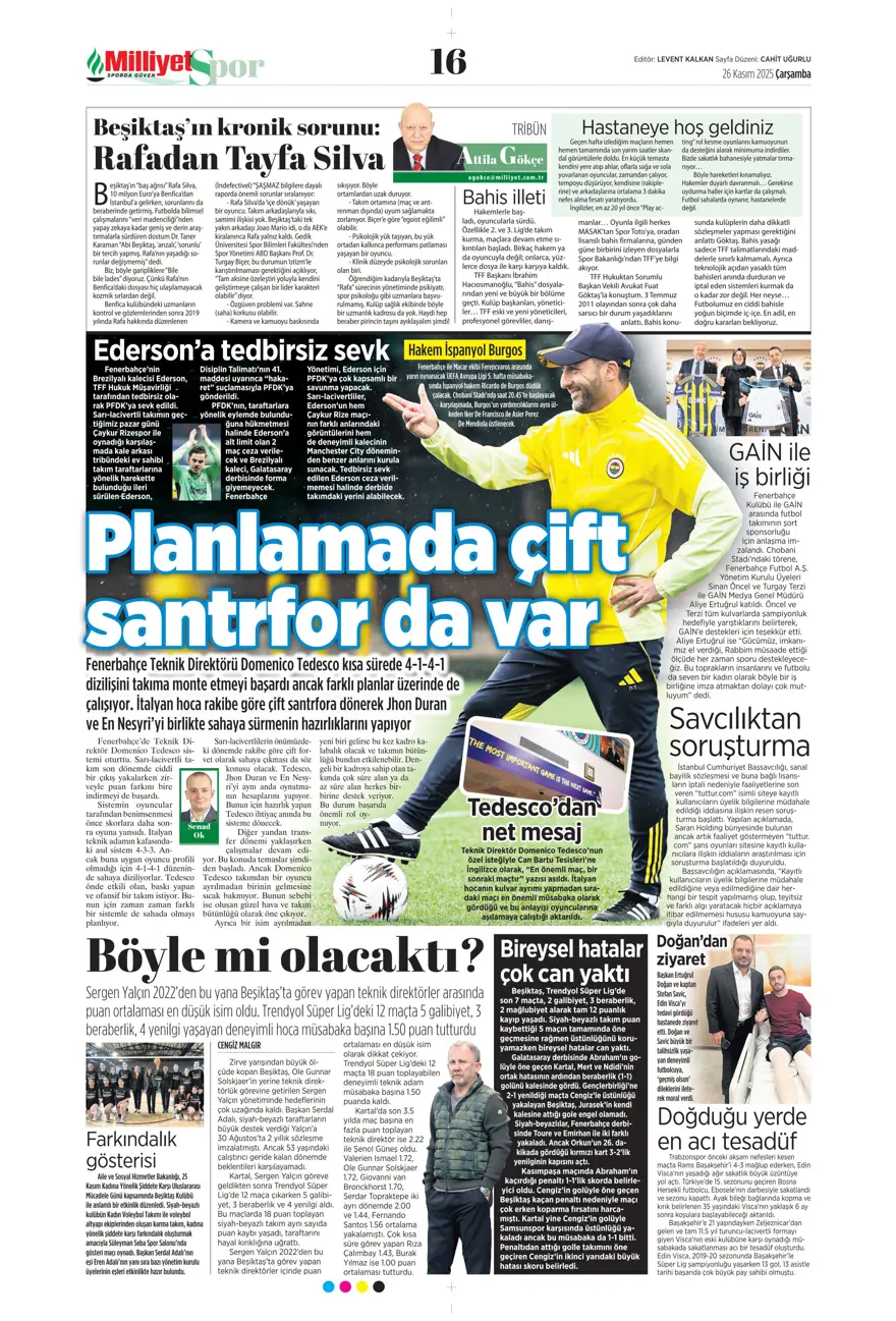 "Aslan fırsat tepti" (26 Kasım 2025 spor manşetleri) 25