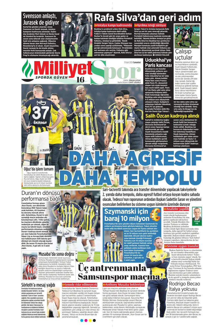 "Aslan'dan Salah teklifi" (3 Ocak 2026 spor manşetleri) 17