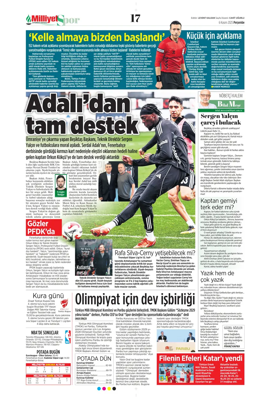 "Devler Ligi'nin Aslan'ı" (6 Kasım 2025 spor manşetleri) 19