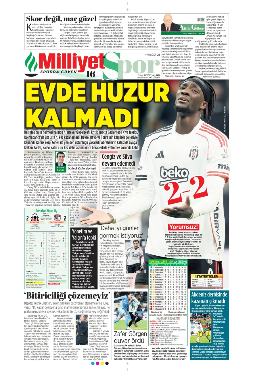 "Tedesco'nun başını rotasyon yaktı" (9 Aralık 2025 spor manşetleri) 15