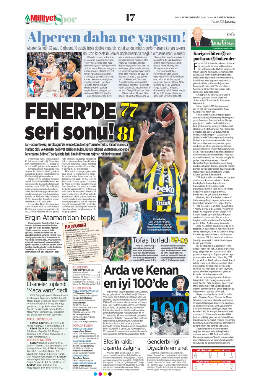 "Lemina'nın veliahtı Dennis" (17 Aralık 2025 spor manşetleri) 12