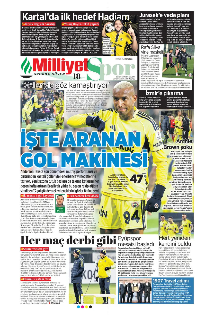 "Lemina'nın veliahtı Dennis" (17 Aralık 2025 spor manşetleri) 13