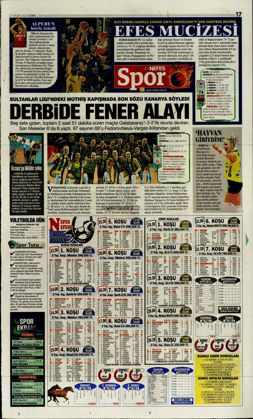 "Balkan turuyla Amerika'ya" (21 Kasım 2025 spor manşetleri) 3