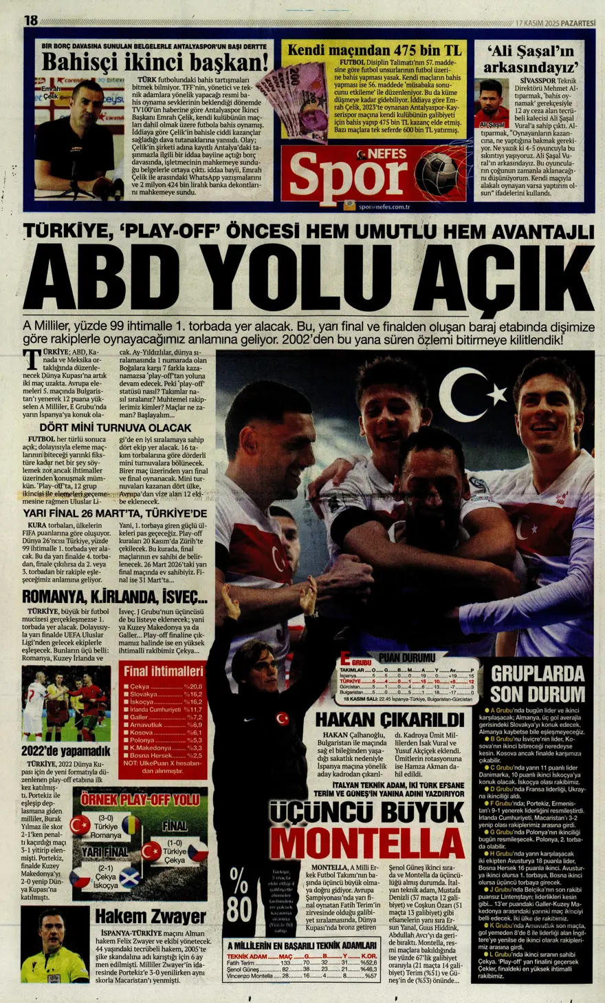 "Yolumuz açık" (17 Kasım 2025 spor manşetleri) 14