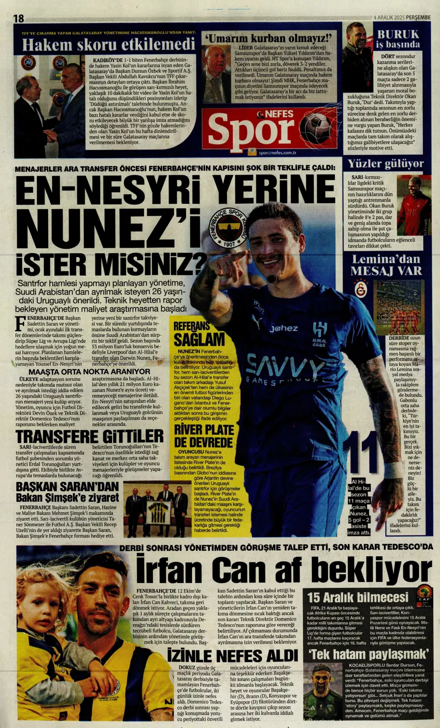 "Kupada da fırtına gibi" (4 Aralık 2025 spor manşetleri) 7