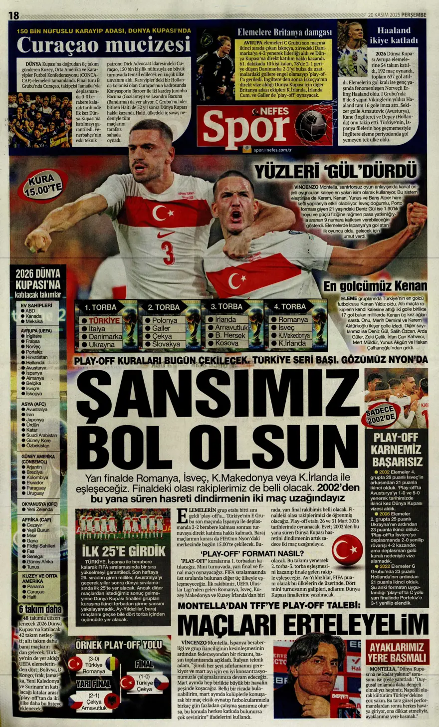 "O bilet gelecek" (20 Kasım 2025 spor manşetleri) 15