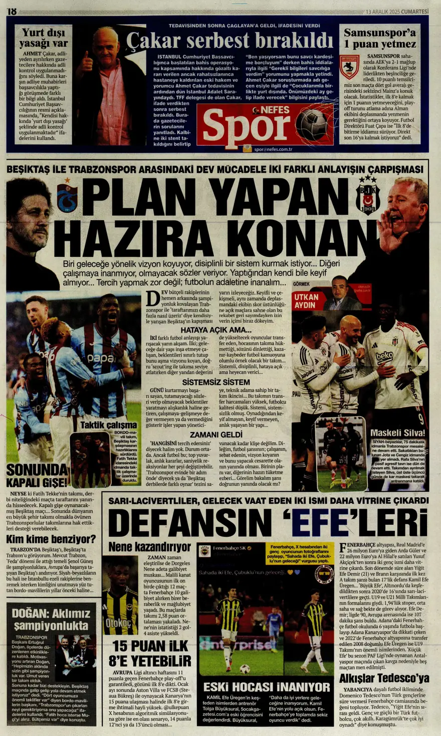 "Avrupa tamam, sıra ligde" (13 Aralık 2025 spor manşetleri) 15