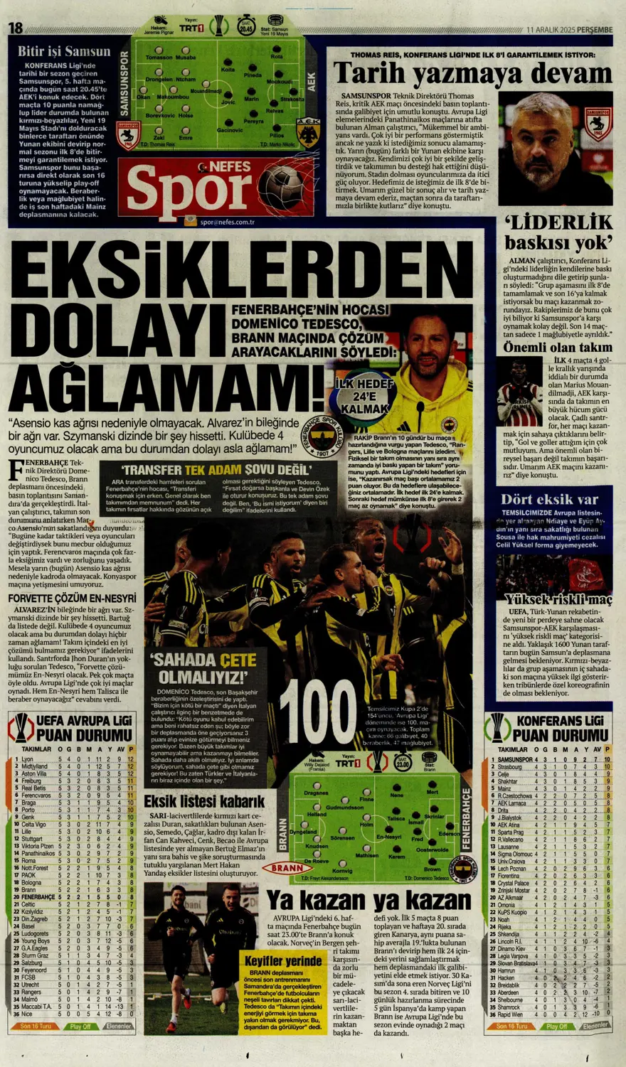 "Zafer yakışır" (11 Aralık 2025 spor manşetleri)
 8