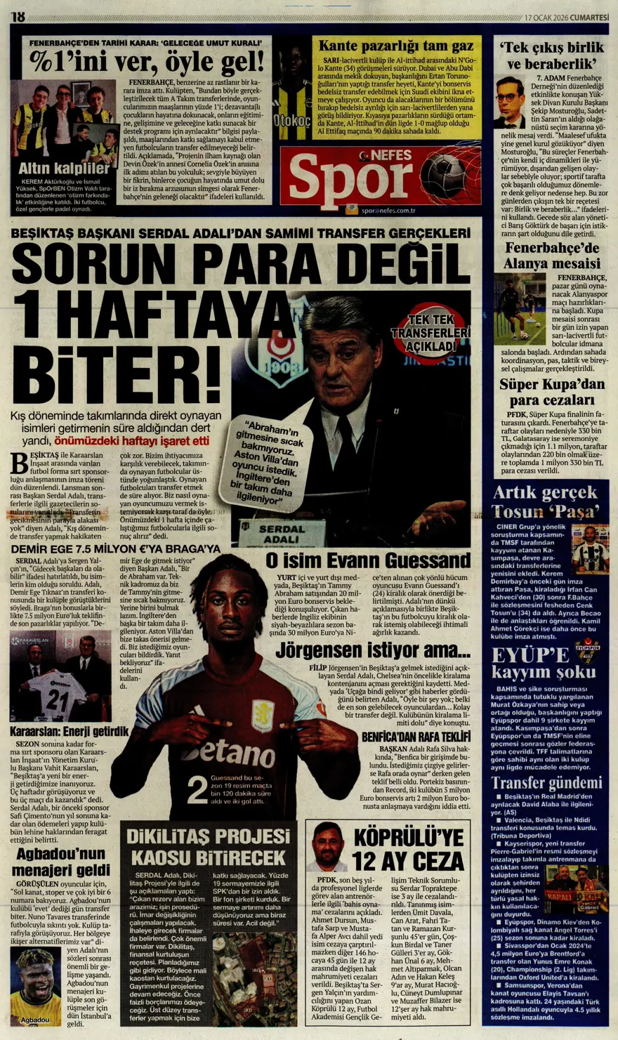 "Akıl oyunları" (17 Ocak 2026 spor manşetleri) 9