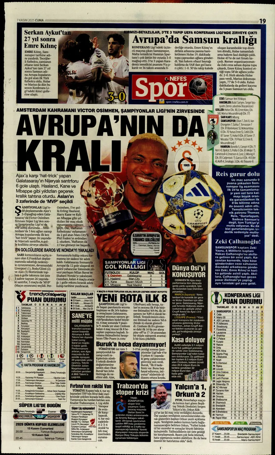 "Hakem 2 puanı çaldı" (7 Kasım 2025 spor manşetleri) 10 "Hakem 2 puanı çaldı" (7 Kasım 2025 spor manşetleri) 10