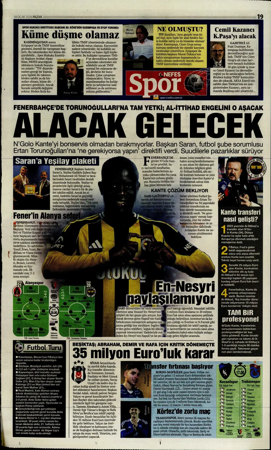 "Yetiş Osimhen" (18 Ocak 2026 spor manşetleri) 6