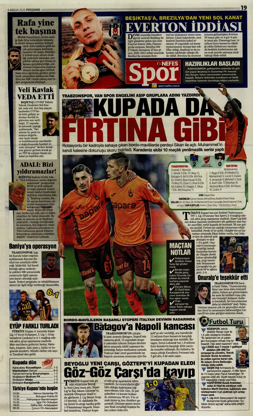 "Kupada da fırtına gibi" (4 Aralık 2025 spor manşetleri) 5