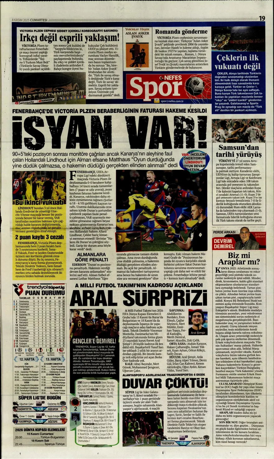 "Bahis ve şike depremi" (8 Kasım 2025 spor manşetleri) 2