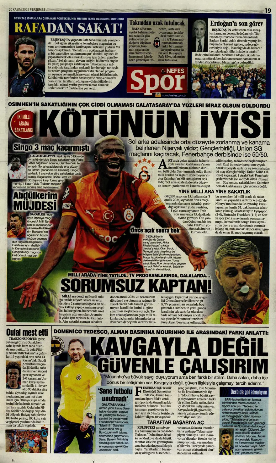 "O bilet gelecek" (20 Kasım 2025 spor manşetleri) 11