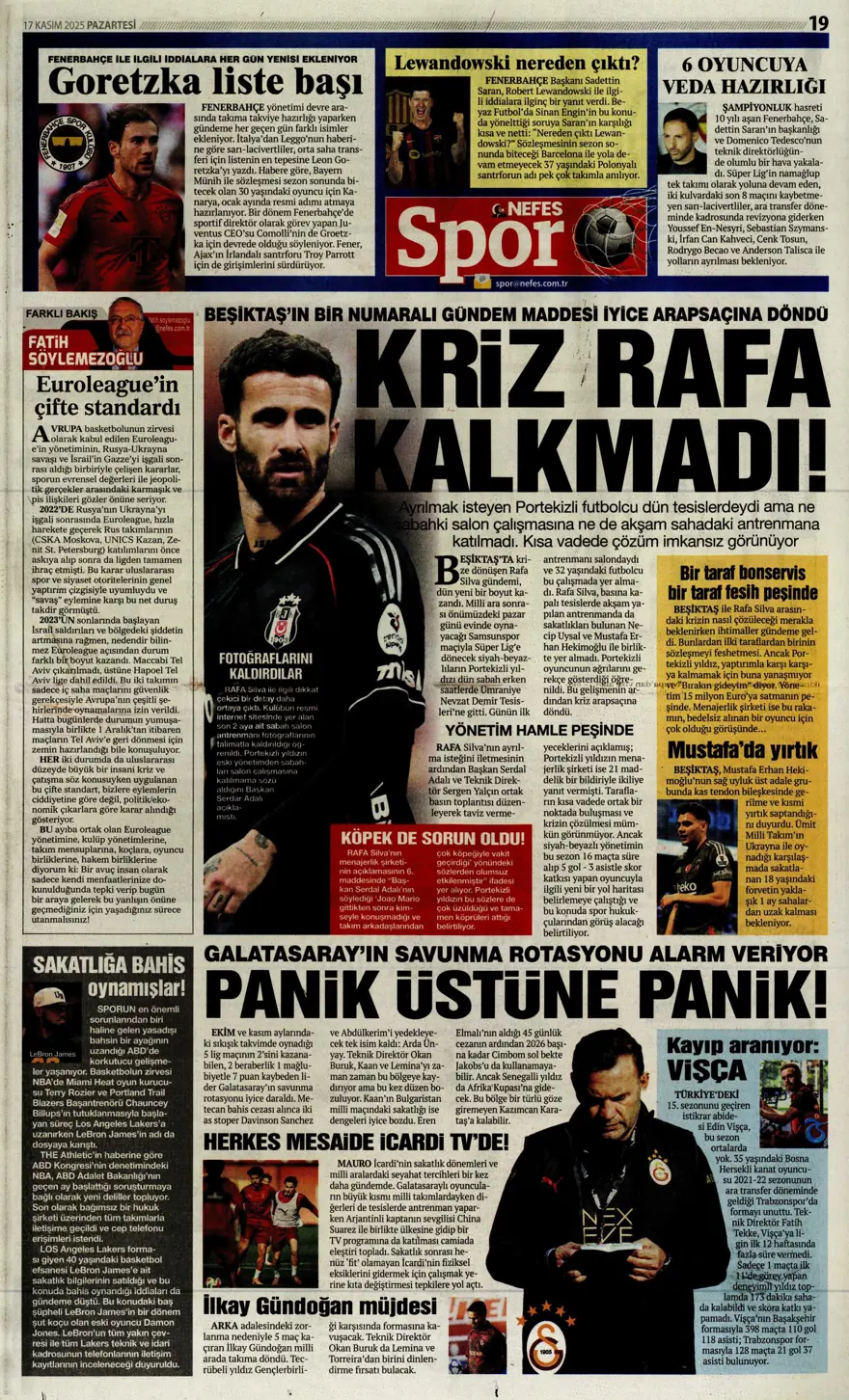 "Yolumuz açık" (17 Kasım 2025 spor manşetleri) 11