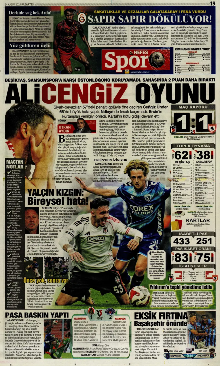 "5'inci viteste derbiye" (24 Kasım 2025 spor manşetleri) 3