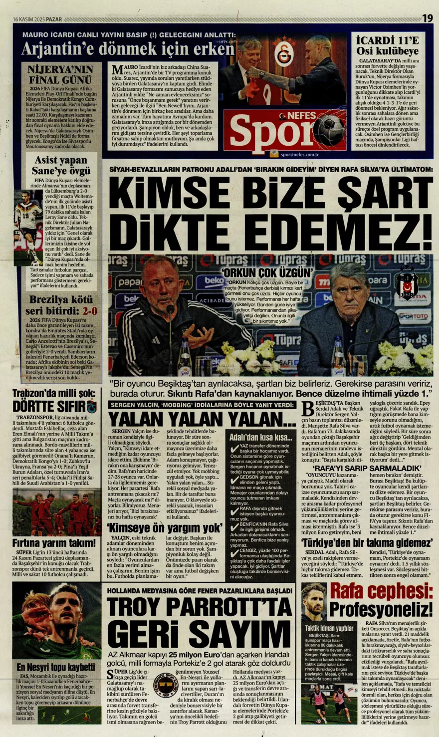 "Bekle bizi Amerika" (16 Kasım 2025 spor manşetleri) 4