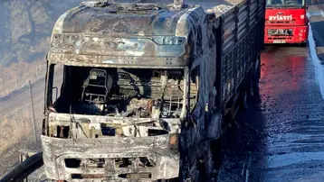 Seyir halindeki TIR alev aldı