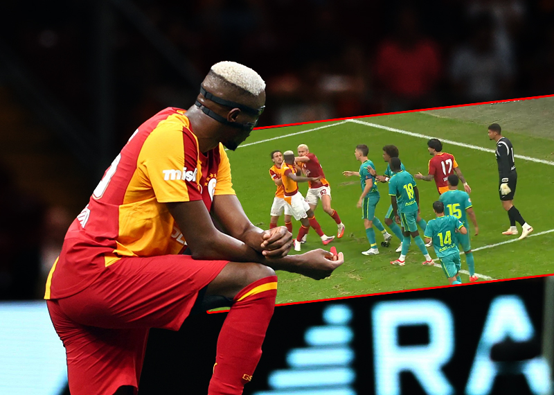 Galatasaray-Villarreal maçında olay. Osimhen'i 5 kişi zor tuttu