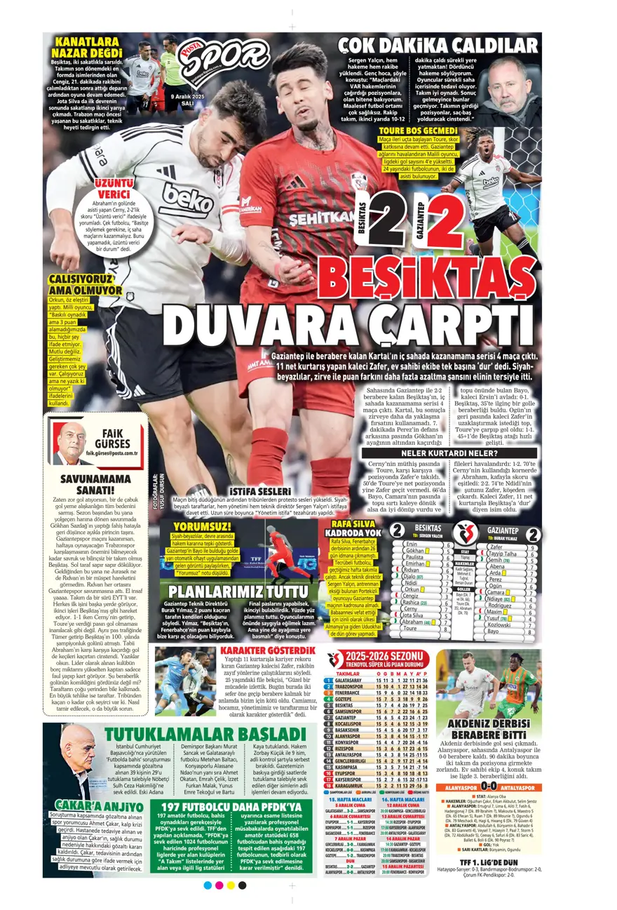 "Tedesco'nun başını rotasyon yaktı" (9 Aralık 2025 spor manşetleri) 17