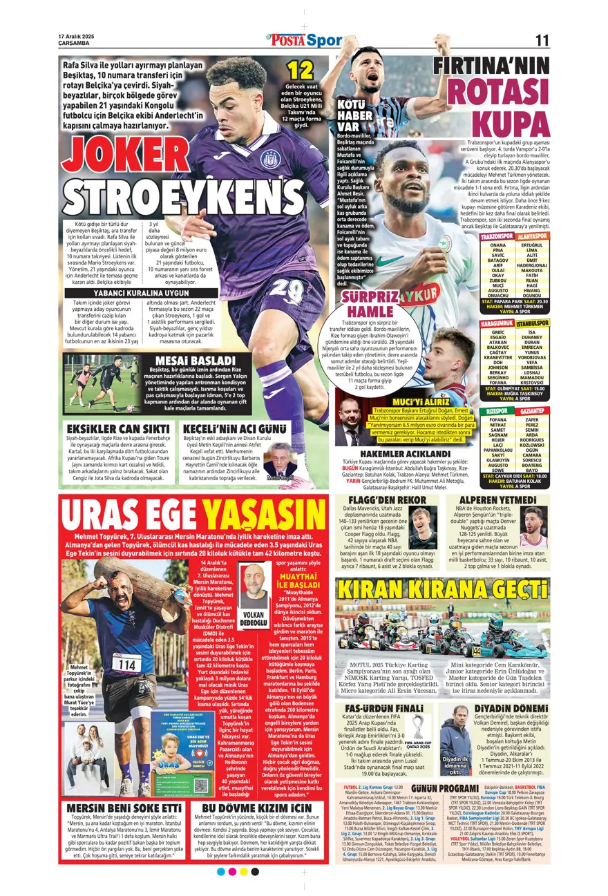 "Lemina'nın veliahtı Dennis" (17 Aralık 2025 spor manşetleri) 16