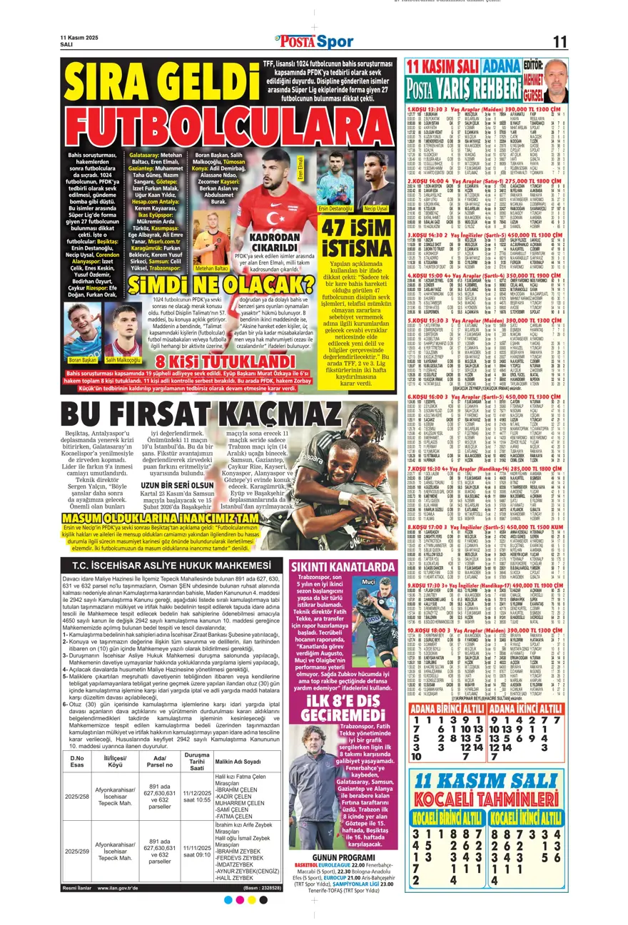 "Osimhen'e niyet, Singo'ya kısmet" (11 Kasım 2025 spor manşetleri) 12