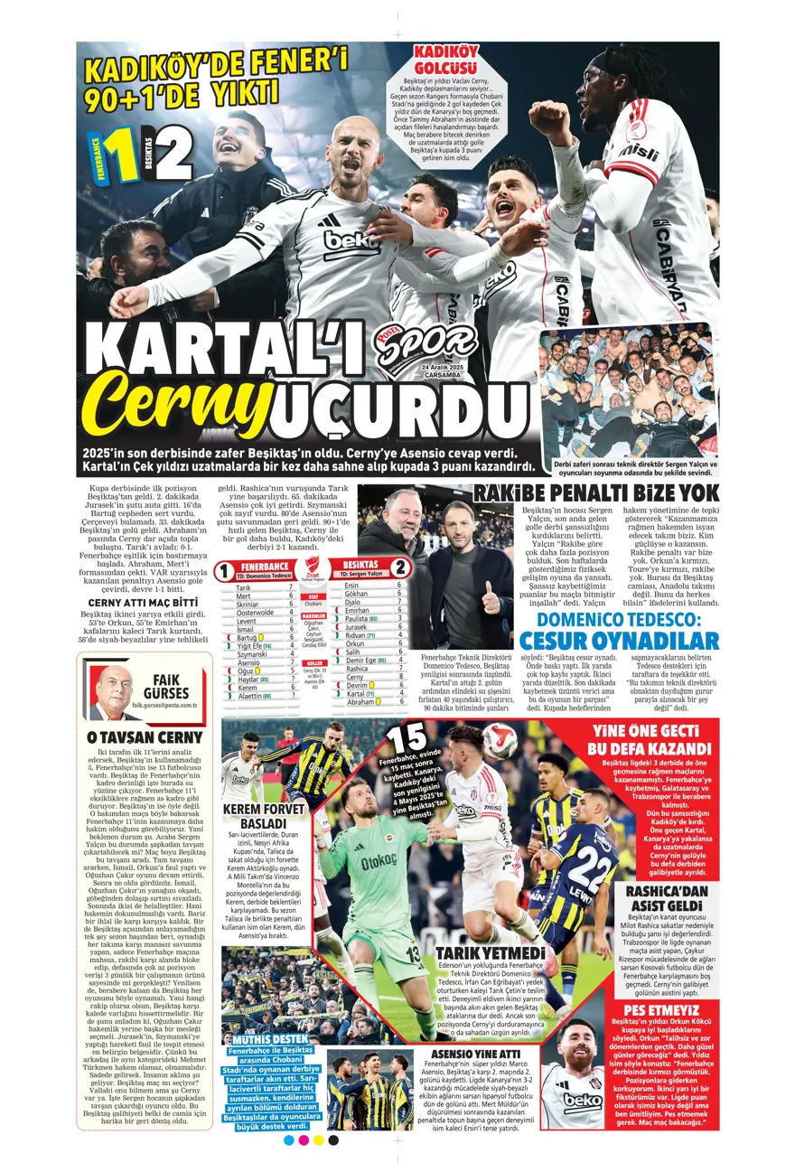 "Kadıköy'de Cerny pençesi" (24 Aralık spor manşetleri) 20 "Kadıköy'de Cerny pençesi" (24 Aralık spor manşetleri) 20