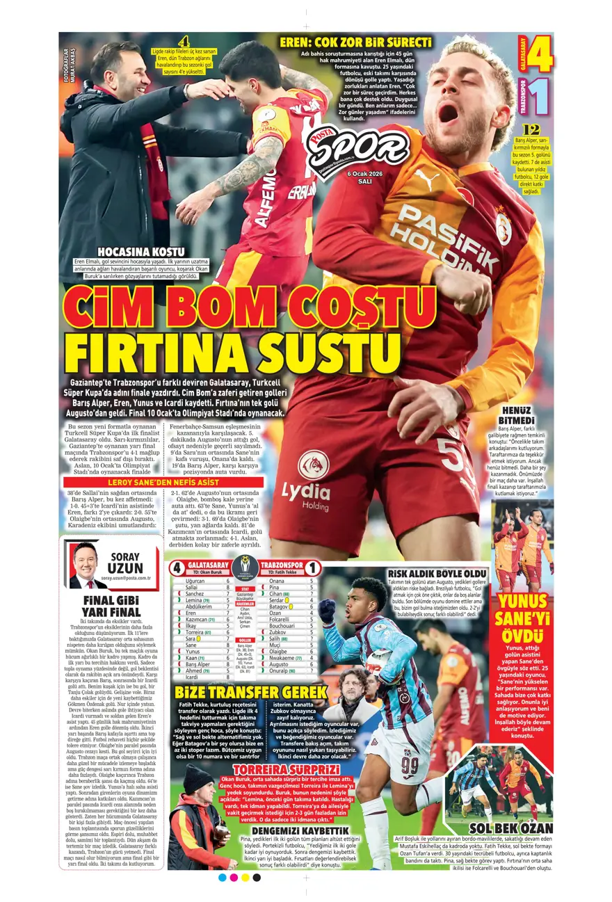 Galatasaray'dan finale pençe (6 Ocak 2026 spor manşetleri) 27