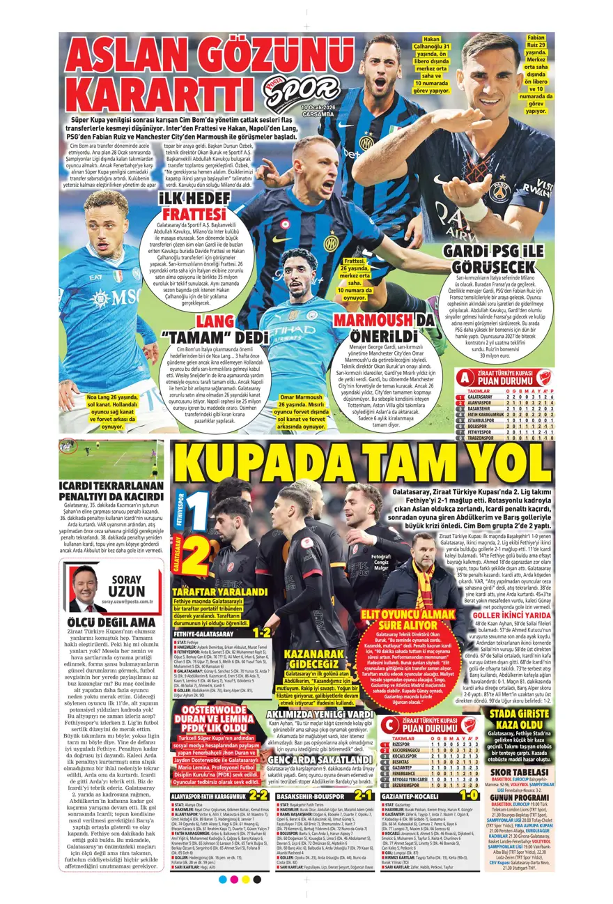 "Fenerbahçe'de Kante haftası" (14 Ocak 2026 spor manşetleri) 5