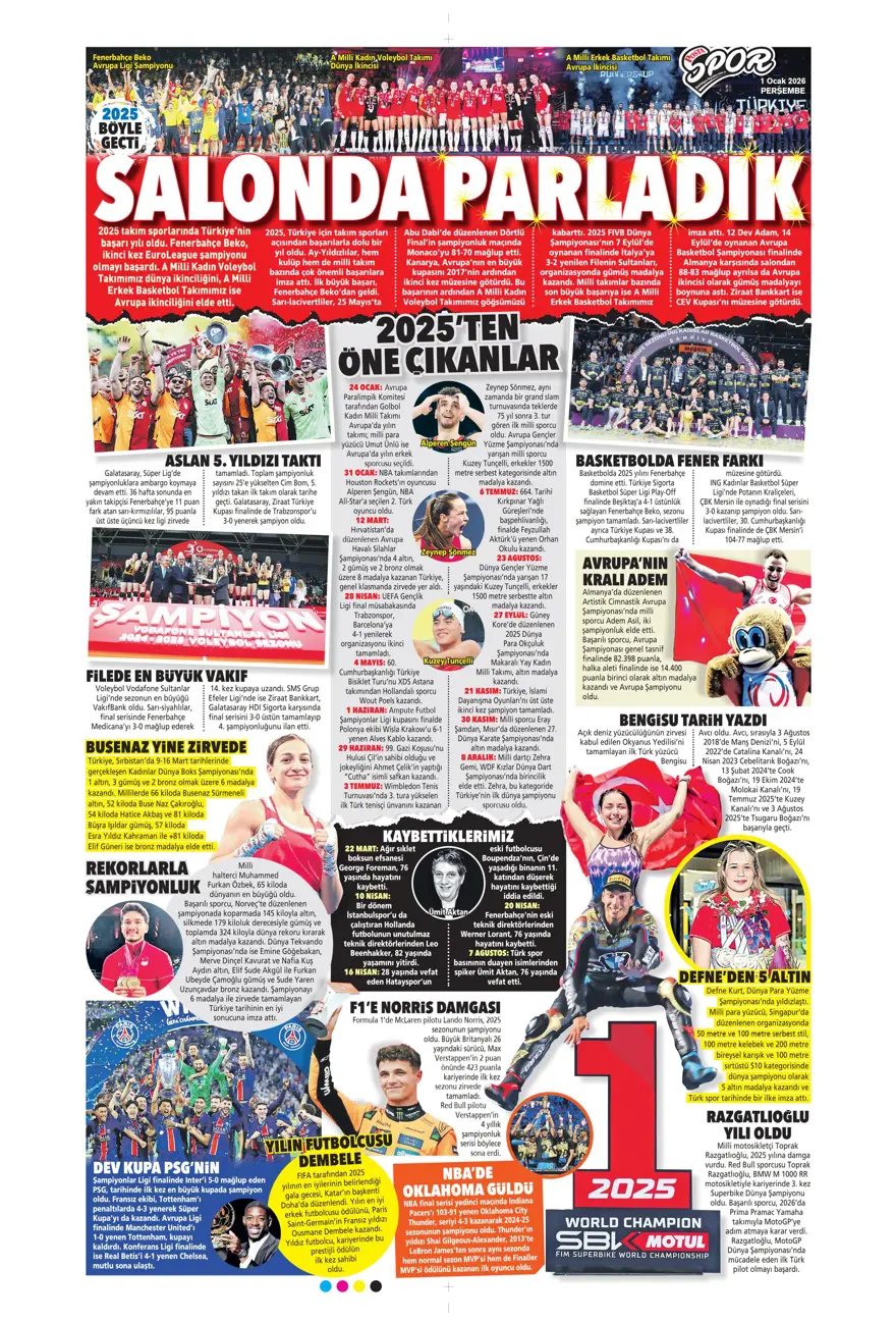 "Kiralık çözümü Ugarte" (1 Ocak 2026 spor manşetleri)
 8