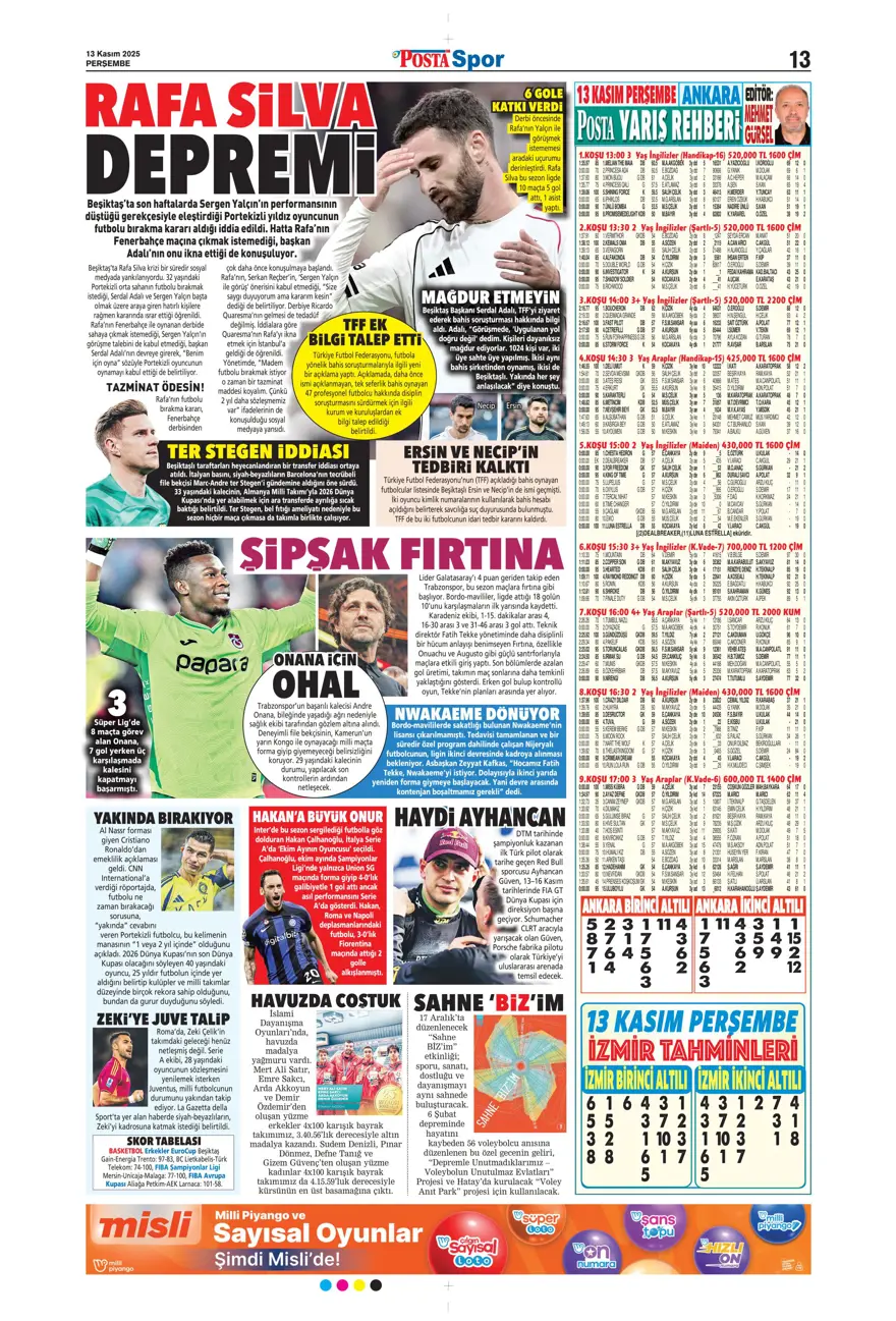 "Lewandowski bombası" (13 Kasım 2025 spor manşetleri) 12