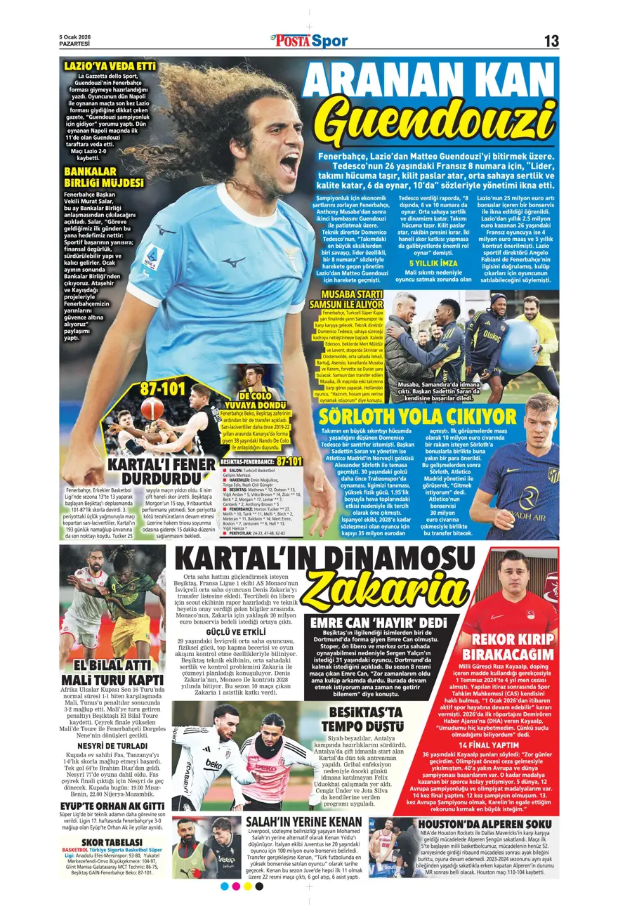 Futbola 'Süper' dönüş (5 Ocak 2026 spor manşetleri) 8