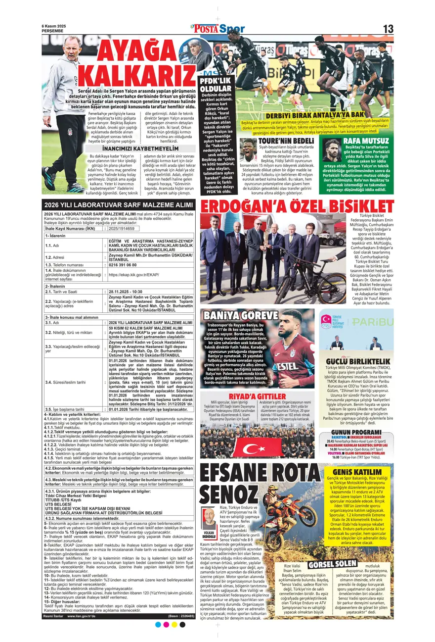 "Devler Ligi'nin Aslan'ı" (6 Kasım 2025 spor manşetleri) 9