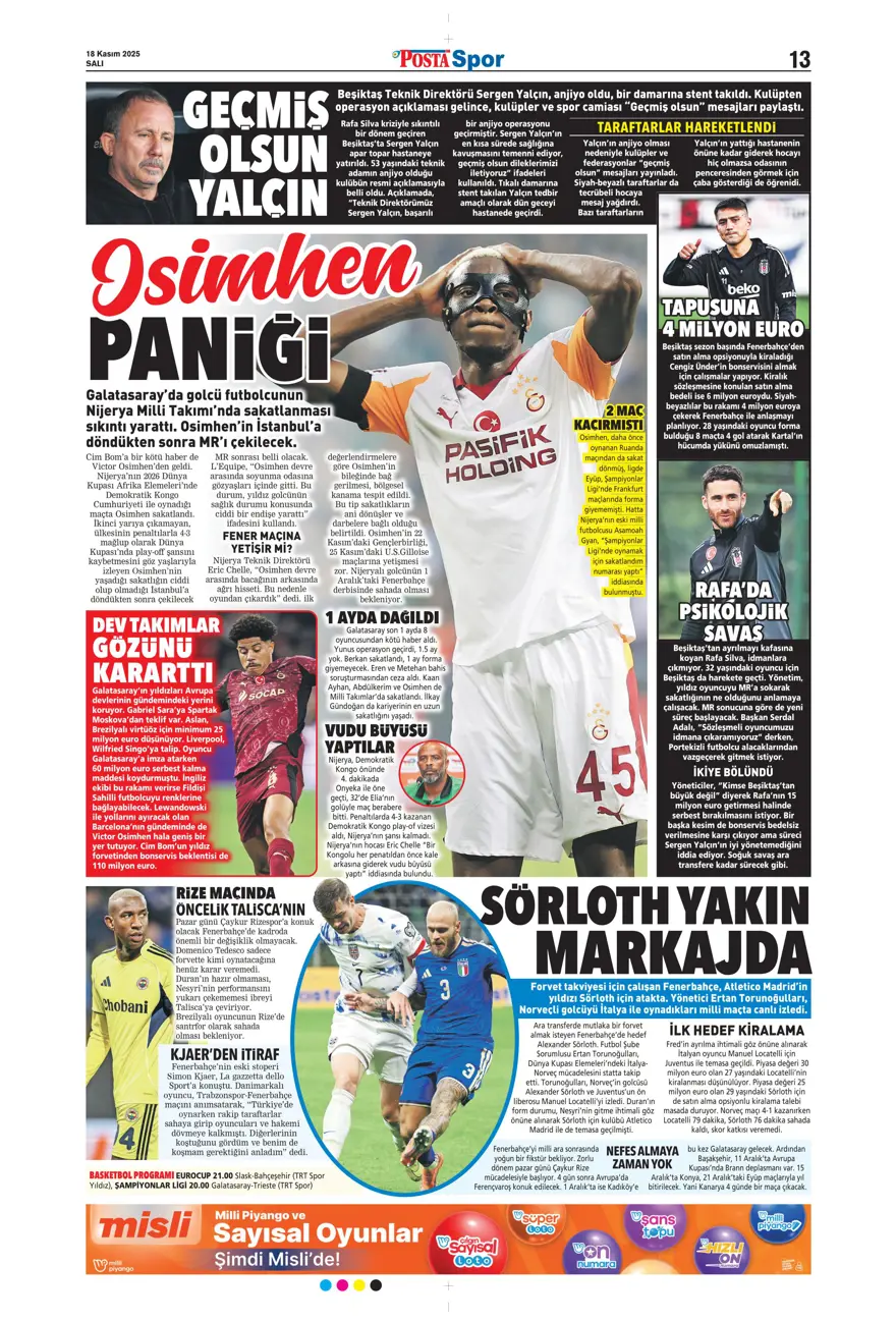 "Fenerbahçe'de Ocak operasyonu" (18 Kasım 2025 spor manşetleri) 34