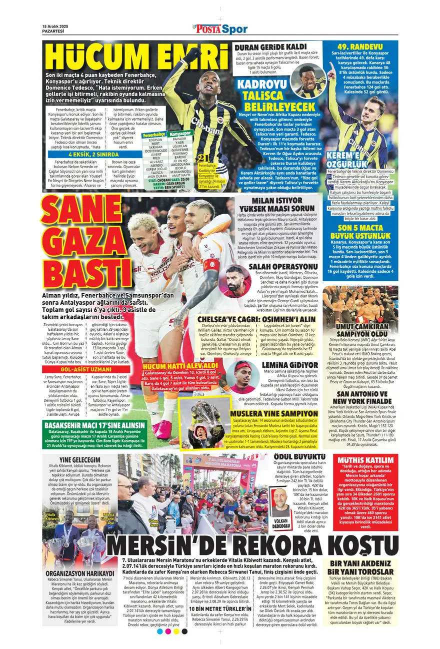 "Her şey var, kazanan yok" (15 Aralık 2025 spor manşetleri) 11 "Her şey var, kazanan yok" (15 Aralık 2025 spor manşetleri) 11