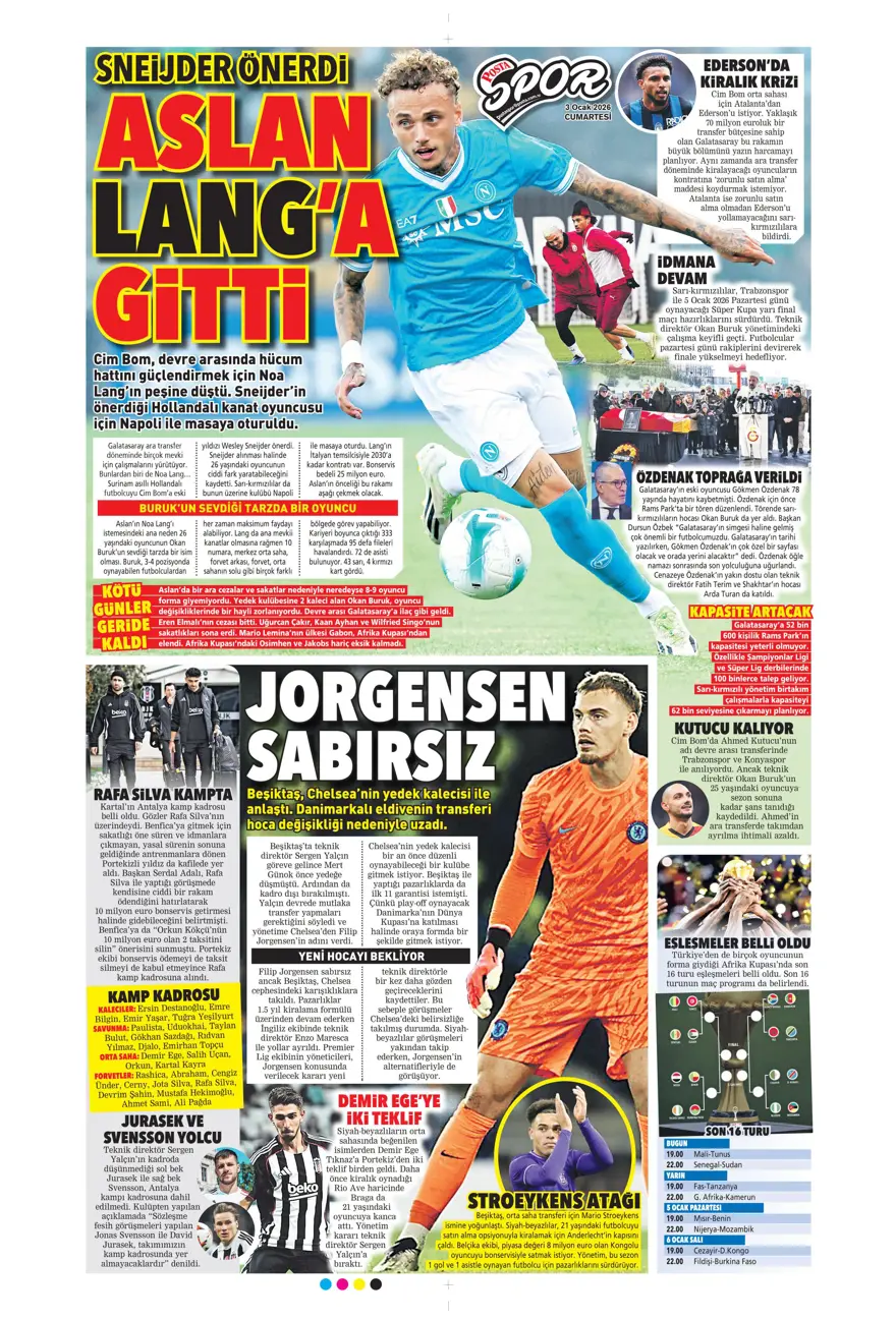 "Aslan'dan Salah teklifi" (3 Ocak 2026 spor manşetleri) 21